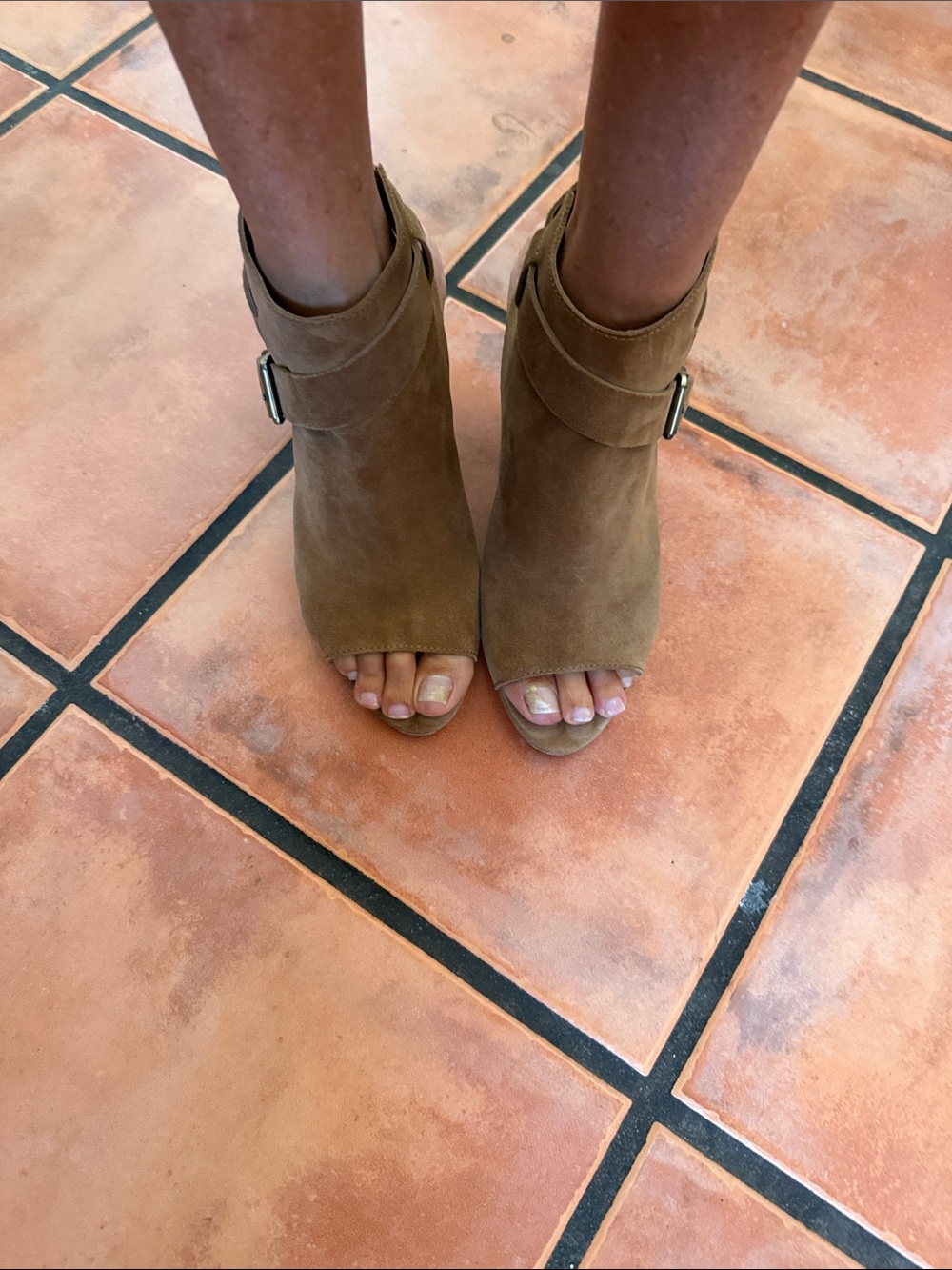 PAIGE Suede Peep-Toe Ankle Booties in Tan Size 10